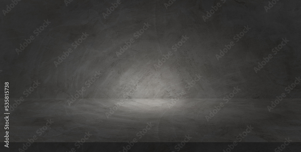 Empty grey cement wall room interiors background and rough floor studio ...
