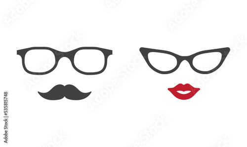 Glasses, lips and mustache, vector, icon.