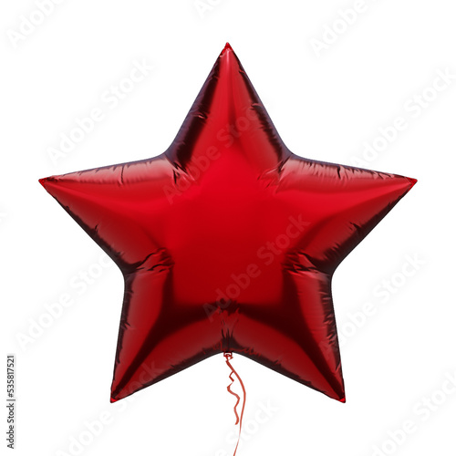 Foil balloon icon. Star shaped red balloon 3D rendering banner.