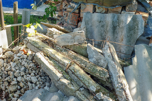 Pile of debris at the demolition of buildings in the Village.