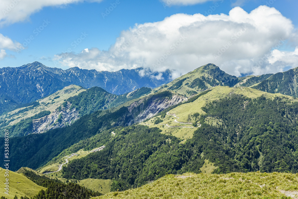 Landscape View Of Hehuanshan and Qilai Mountains On The Trail To North And Weat Peak of Hehuan Mountain, Taroko National Park, Taiwan