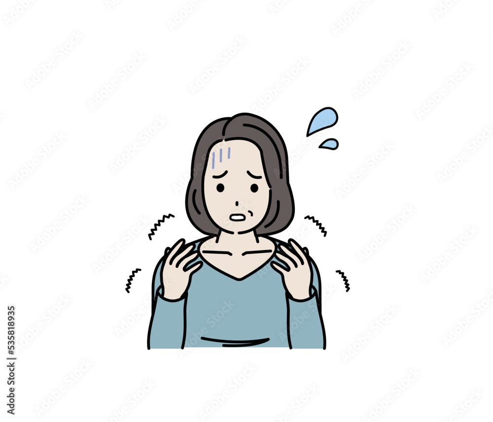 手が痺れる中年の女性 麻痺 リウマチ 病気 症状 イラスト 手が痺れる中年の女性 麻痺 リウマチ 病気 症状 イラスト