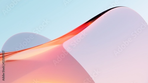 Abstract 3d glass render, glossy, reflective, organic curve wave in motion. Gradient design element for banner, background, wallpaper.