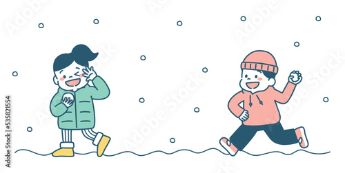 冬休み　雪合戦　子ども　イラスト　シンプル