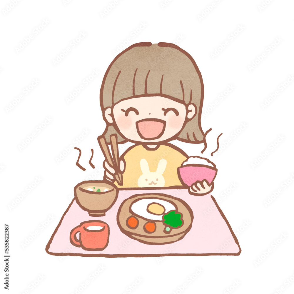 美味しそうにご飯を食べる子どものイラスト 美味しそうにご飯を食べる子どものイラスト