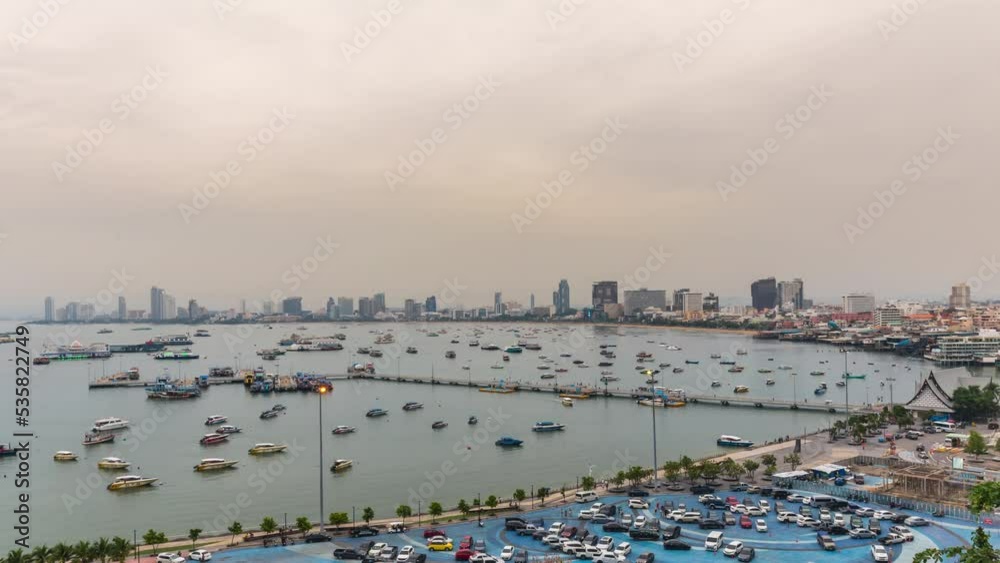 Time lapse of South Pattaya beach, view from above, overlooking the city and the evening pier. It is a popular place and tourist destination. Time lapse of South Pattaya beach, view from above, overlooking the city and the evening pier. It is a popular place and tourist destination.