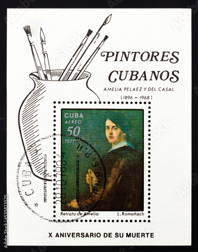 Postage stamp 'Cuban Painters. Amelia Pelaez Del Casal, 1896-1968' printed in Republic of Cuba. Series: 'Paintings from Cuban Artists - Amalia Pelaez del Casal', 1978 photo