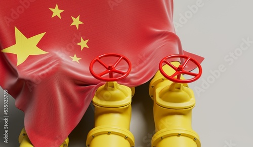 Canvas Print China flag covering an oil and gas fuel pipe line