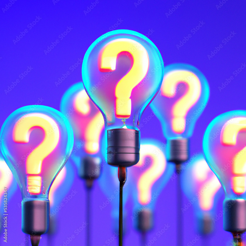 Innovation and new ideas lightbulb concept with question mark Abstract ...