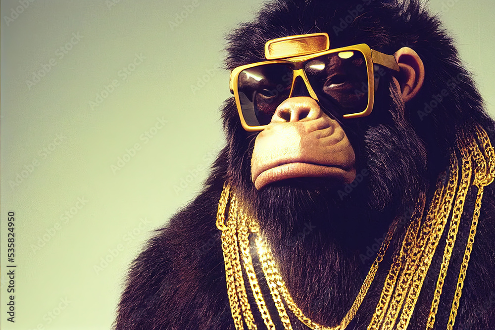 Cool monkey gorilla Gangsta rapper in sunglasses Abstract AI gen - obrazy, fototapety, plakaty 