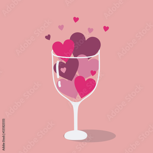 glass of wine with hearts