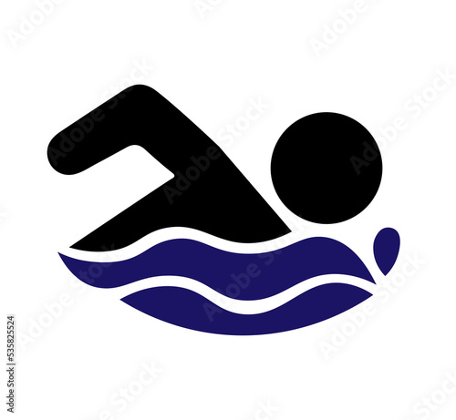 swimming logo, black silhouette of a swimmer and waves, simple vector icon