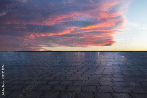 Empty square floor and beautiful sky sunset clouds background