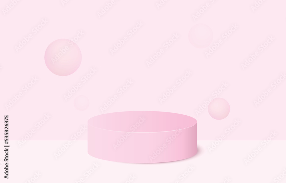 pink realistic 3d cylinder pedestal podium with pastel backdrop. Abstract vector rendering geometric platform. Product display presentation. minimal scene. pink realistic 3d cylinder pedestal podium with pastel backdrop. Abstract vector rendering geometric platform. Product display presentation. minimal scene.
