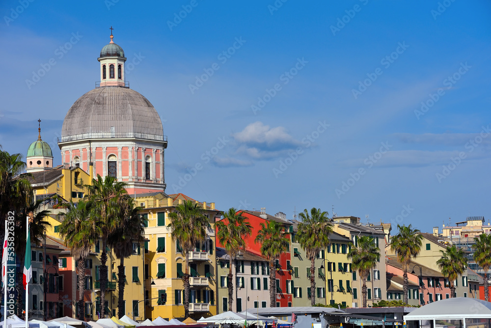 glimpse of the village of Genoa Pegli with its colorful houses