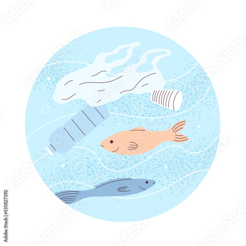 Pollution of world ocean. Water contaminated by garbage