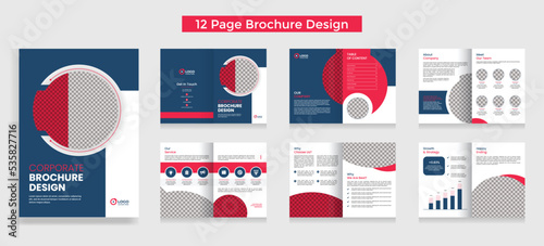 12 pages Professional corporate business brochure or booklet template, use for business profile and presentation. Vertical a4 format.