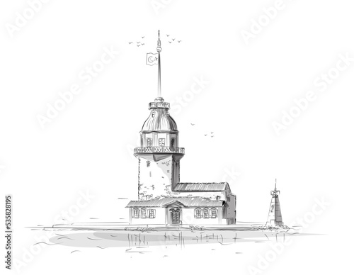 Turkey Maiden's Tower drawing vector