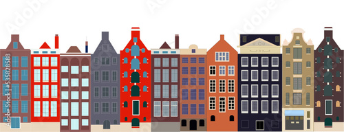 Amsterdam is a street with different facades of buildings. It can be used to create packaging, can be used in New Year's themes, advertising design. This design will look good on a round box