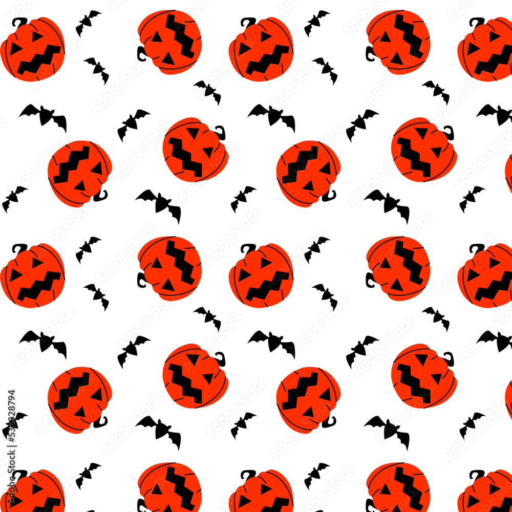 Seamless pattern with pumpkin silhouette and flying bat, dark color. Happy Halloween. Sample in file. Vector illustration Seamless pattern with pumpkin silhouette and flying bat, dark color. Happy Halloween. Sample in file. Vector illustration