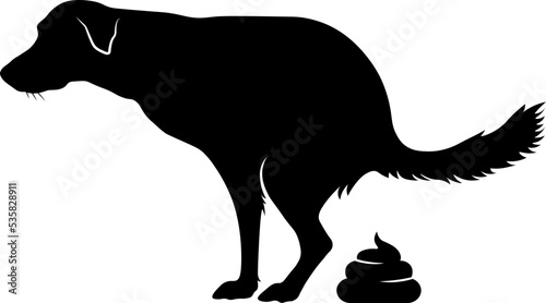 pooping Pooches dog, icon, black vector illustration isolated on white background, sillouette logo