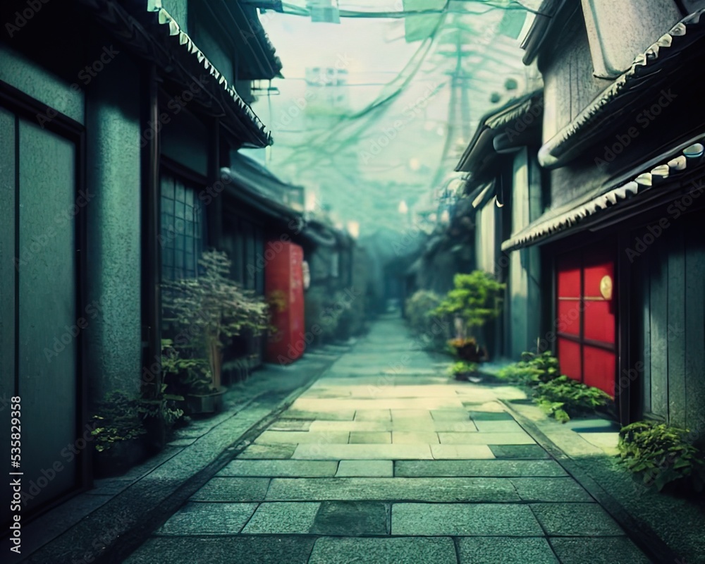 Alleyway between Japanese street houses of Kyoto
