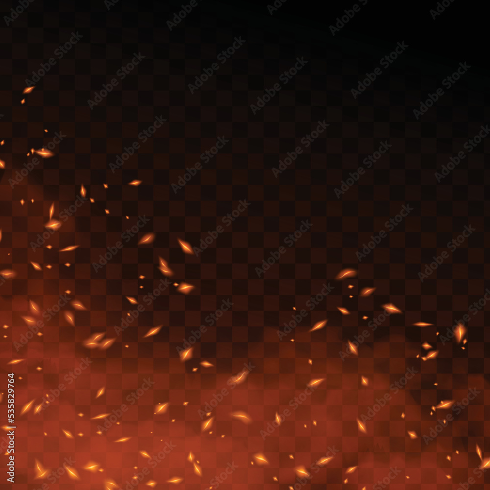 Realistic vector fire sparks and flame with transparent background ...