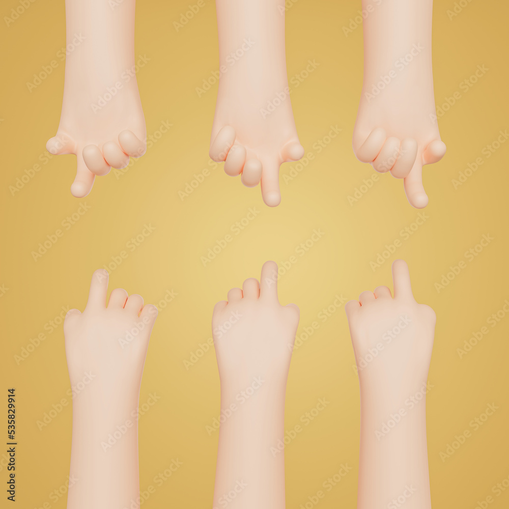 3D Cartoon hand gestures friendly funny style isolated on background. Hand shows different gestures signs. Collection of Cartoon hand gestures. 3d render illustration 3D Cartoon hand gestures friendly funny style isolated on background. Hand shows different gestures signs. Collection of Cartoon hand gestures. 3d render illustration