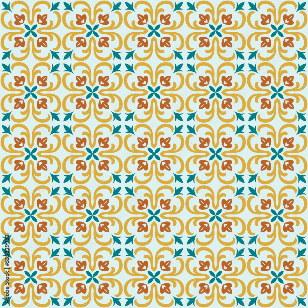 colorful tiles Azulejos. Traditional Portuguese or Spain decor. Seamless patchwork tile. Islam, Arabic, Indian, Ottoman motifs. Ceramic tile in talavera style. Gaudi mosaic. Boho pattern