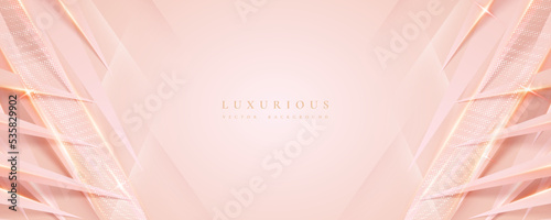 Luxurious modern soft pink background with shiny gold lines and blank space for promotional text.