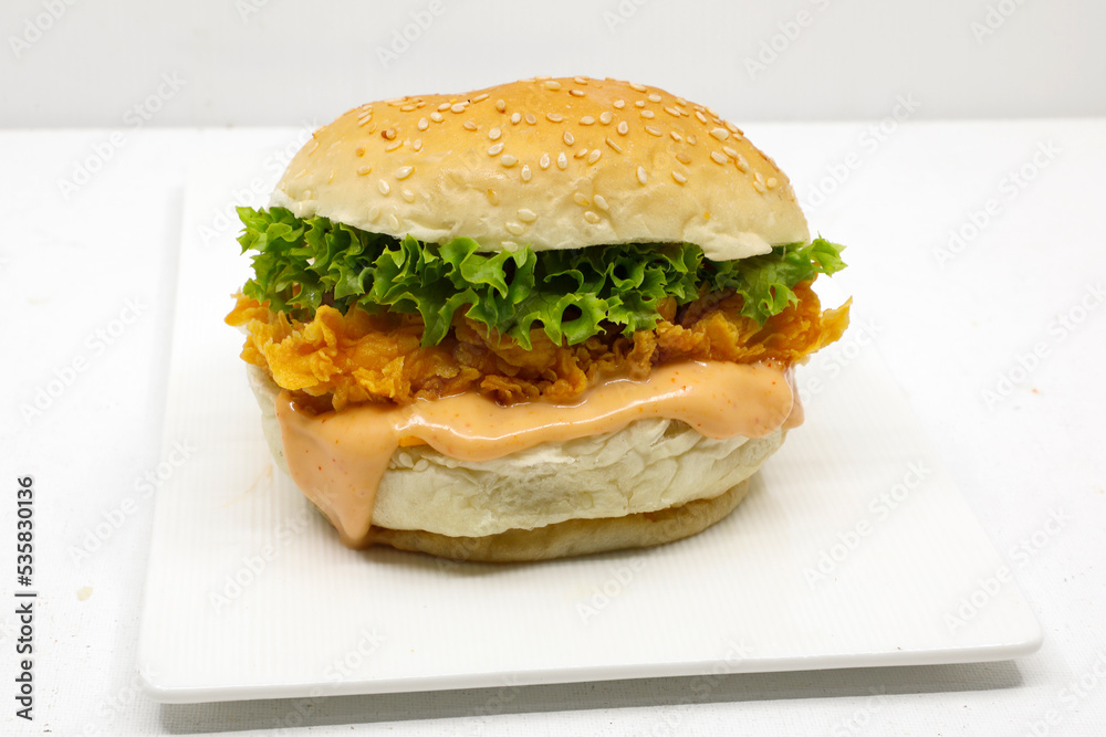 Spicy Chicken Burger on white background Spicy Chicken Burger on white background
