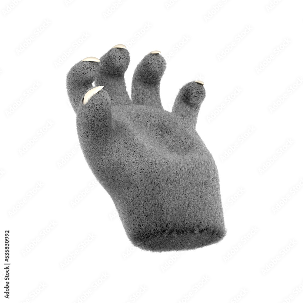 3d furry wolf hands in plastic cartoon style. Catch fingers gesture
