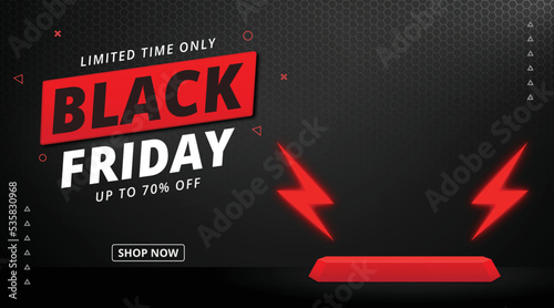 stage pedestal product display for black friday sale offer banner discount.