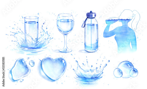 Watercolor set of water illustrations
