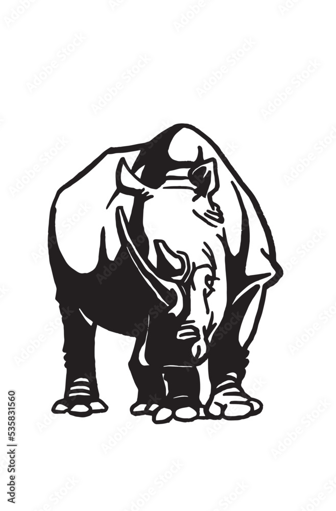 Vector illustration of rhino isolated on white background, graphics	
