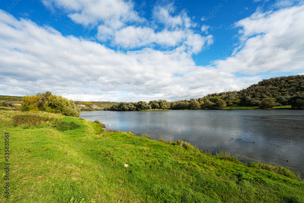 Landscape of the Dniester river in autumn day