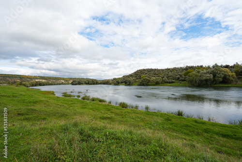 Landscape of the Dniester river in autumn day