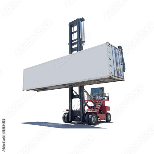 Reach stacker is lifting container as .png