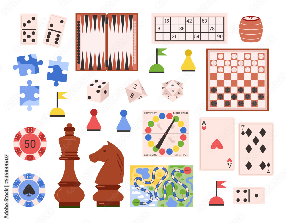 Set of different board game elements flat style, vector illustration