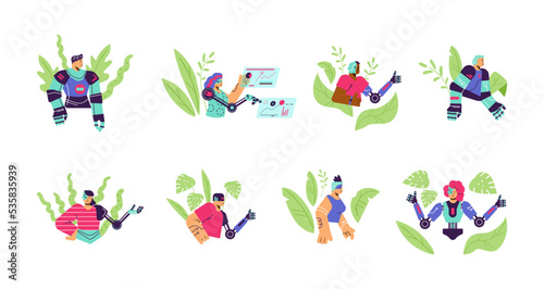 Set of people with artificial body parts flat style  vector illustration
