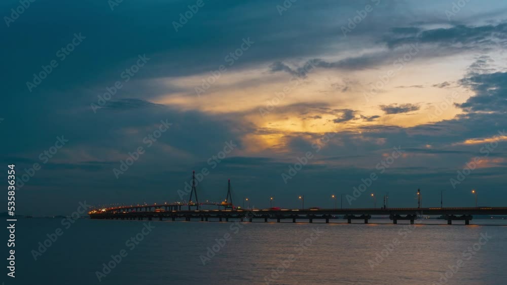 Timelapse 4k. Of incheon bridge at Incheon sea, South Korea Timelapse 4k. Of incheon bridge at Incheon sea, South Korea