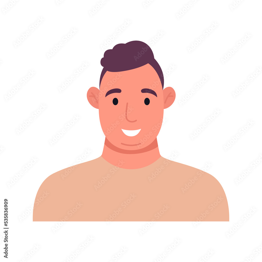 Fototapeta premium Overweight guy in beige t-shirt. Male character icon. Vector flat illustration.