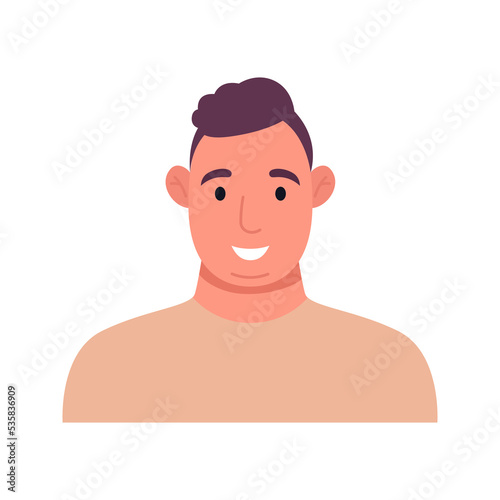 Overweight guy in beige t-shirt. Male character icon. Vector flat illustration.