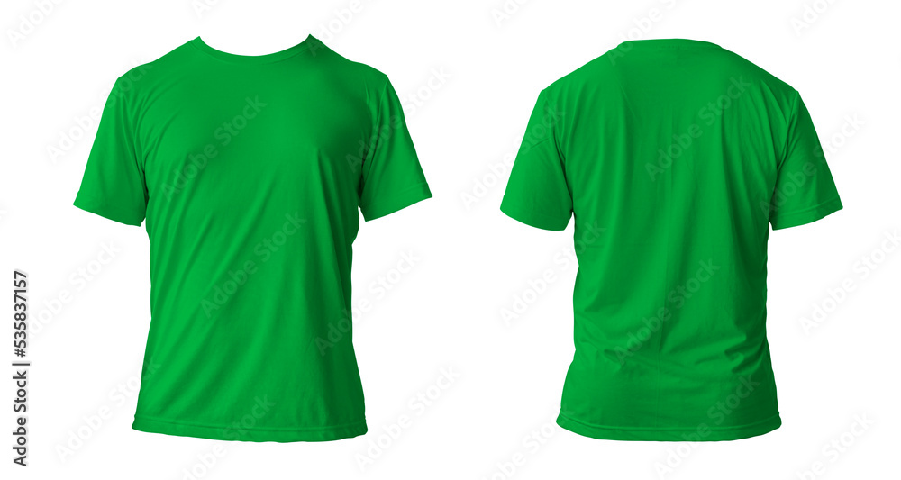 Blank green clean t-shirt mockup, isolated, front view. Empty tshirt model mock up. Clear fabric cloth for football or style outfit template. Stock Illustration | Stock