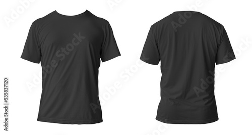 Blank black clean t-shirt mockup, isolated, front view. Empty tshirt model mock up. Clear fabric cloth for football or style outfit template.