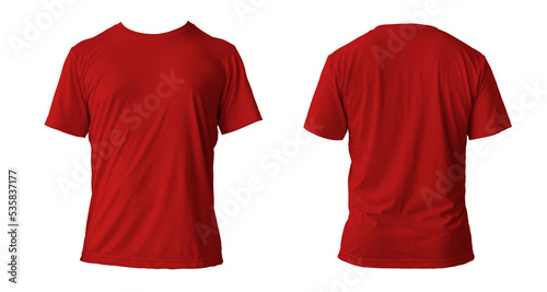 Blank red clean t-shirt mockup, isolated, front view. Empty tshirt model mock up. Clear fabric cloth for football or style outfit template.