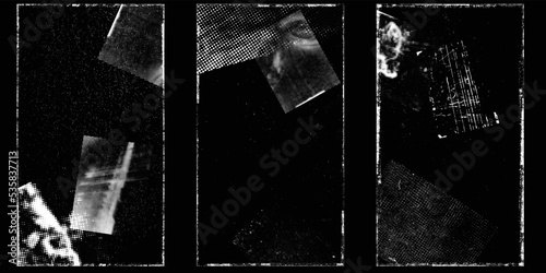 Social media covers with tiny roughen border frames and screen print textures . . grunge style . Post frame stories templates. Layout for promotion .Media banner .Vector 