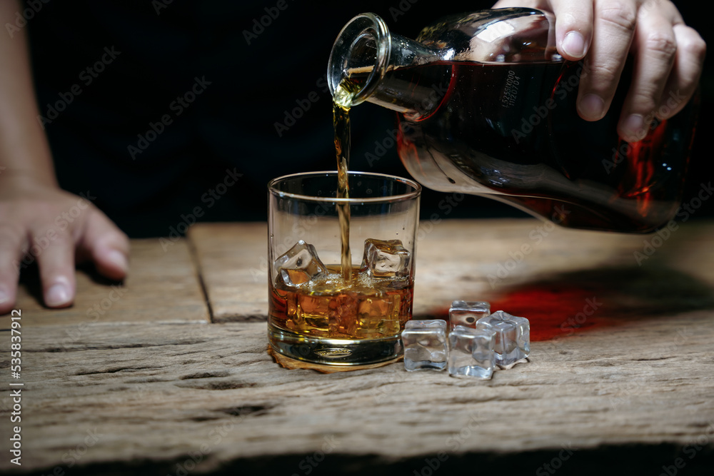 Barman pouring whiskey whiskey glass beautiful night Barman pouring whiskey whiskey glass beautiful night