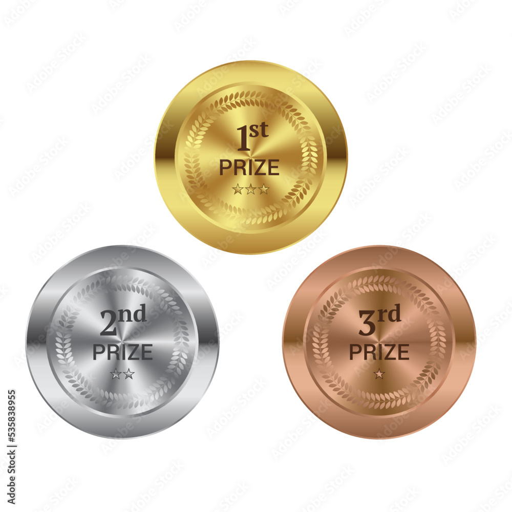 Gold, silver and bronze winner badge. First,second, third prize golden ...
