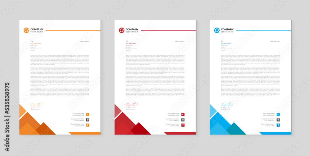 Clean and professional corporate company business letterhead template design with color variation bundle , letterhead template design for your business Clean and professional corporate company business letterhead template design with color variation bundle , letterhead template design for your business